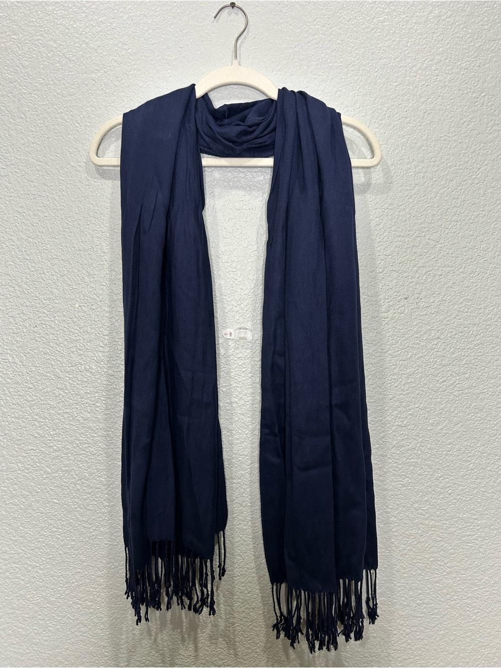 Navy Blue Medium-Weight Fringe Scarf